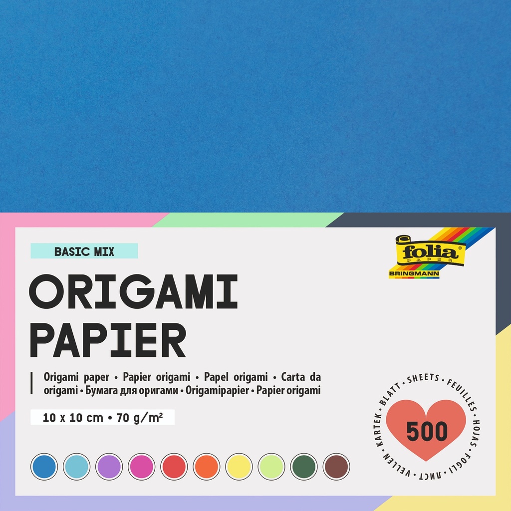 [8960] Origami pap Folia 70gr 10x10cm 500 vel assorti kl