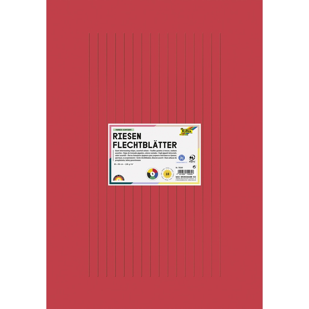 [70260] Vlechtstrokenpapier Folia 130gr 35x50 10v assorti