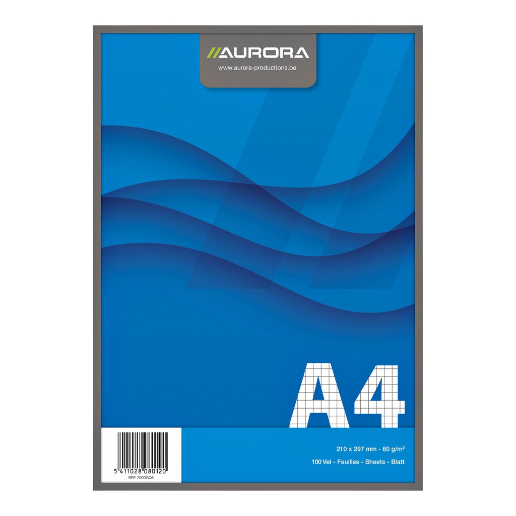 [2900GQ5] Schrijfblok Aurora A4 ruit 5x5mm 100vel 60gr bl