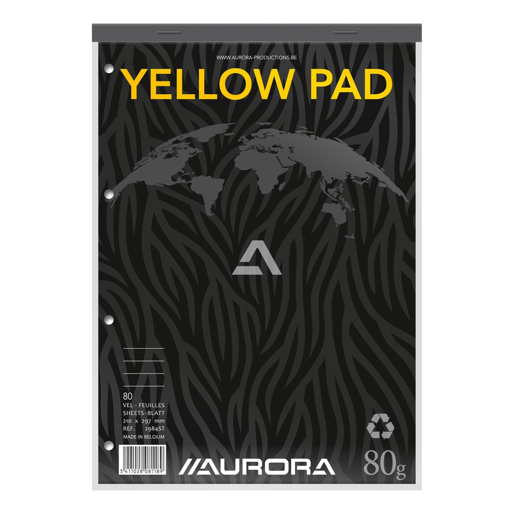 [2984ST] Cursusblok Aurora A4 lijn 4gaats 160pag 80gr geel