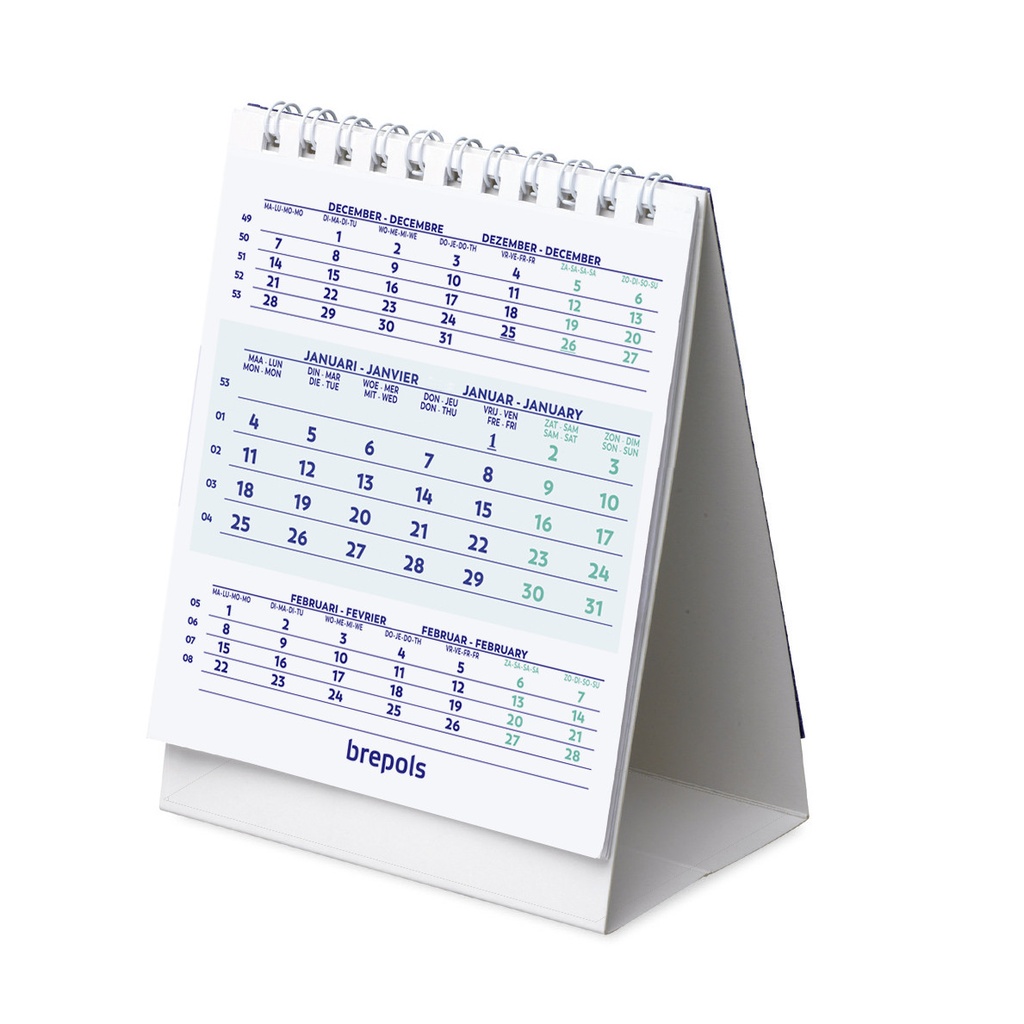[1.852.9900.00.4.0] 3-Maandsbureaukalender 2026 Brepols 10.5x13cm