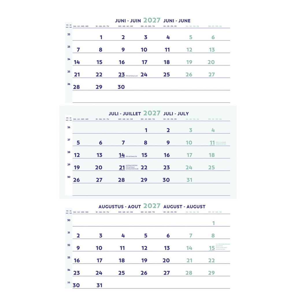 3-Maandkalender 2026 Brepols 30x43cm