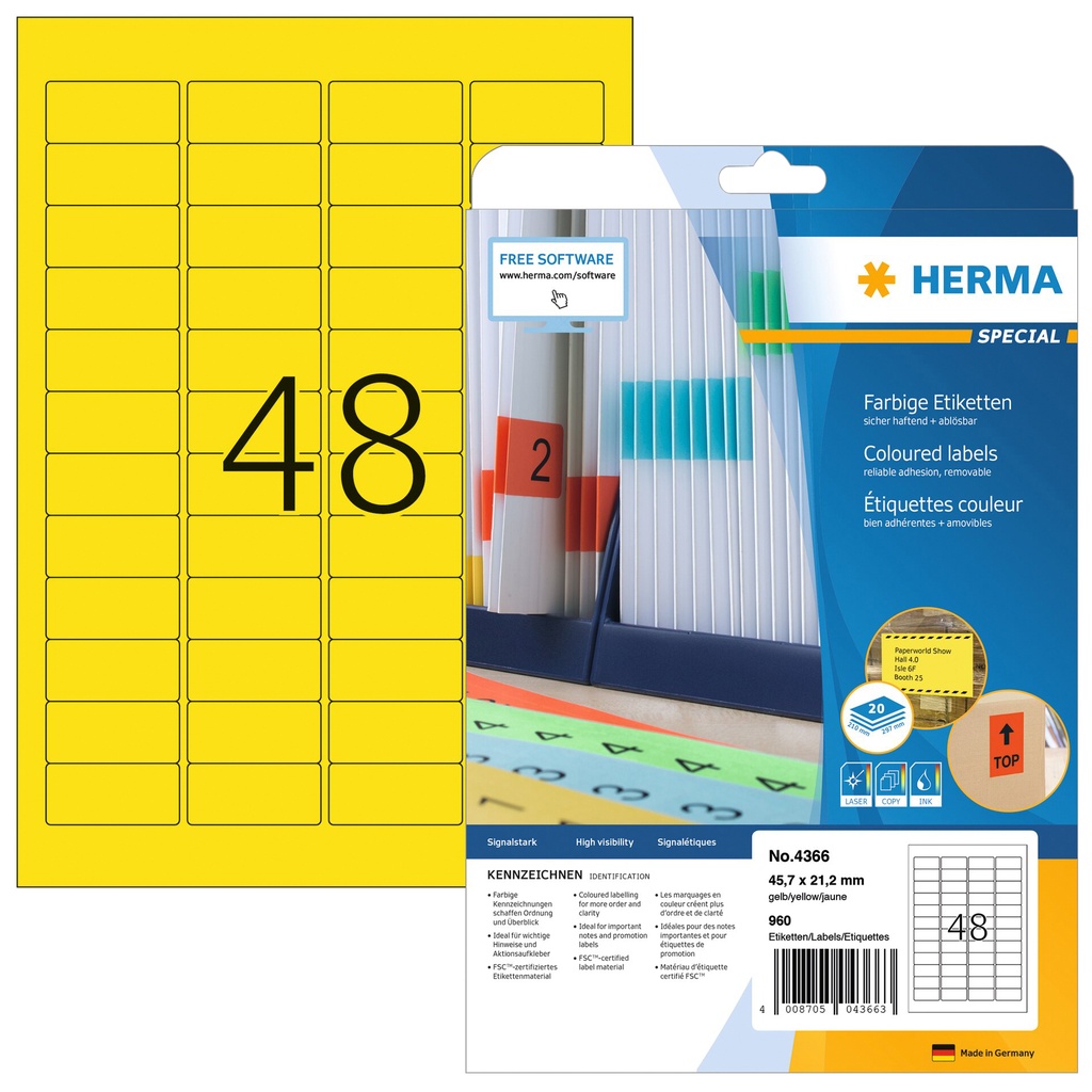 [4366] Etiket HERMA 4366 A4 45.7x21.2mm verwijderb geel