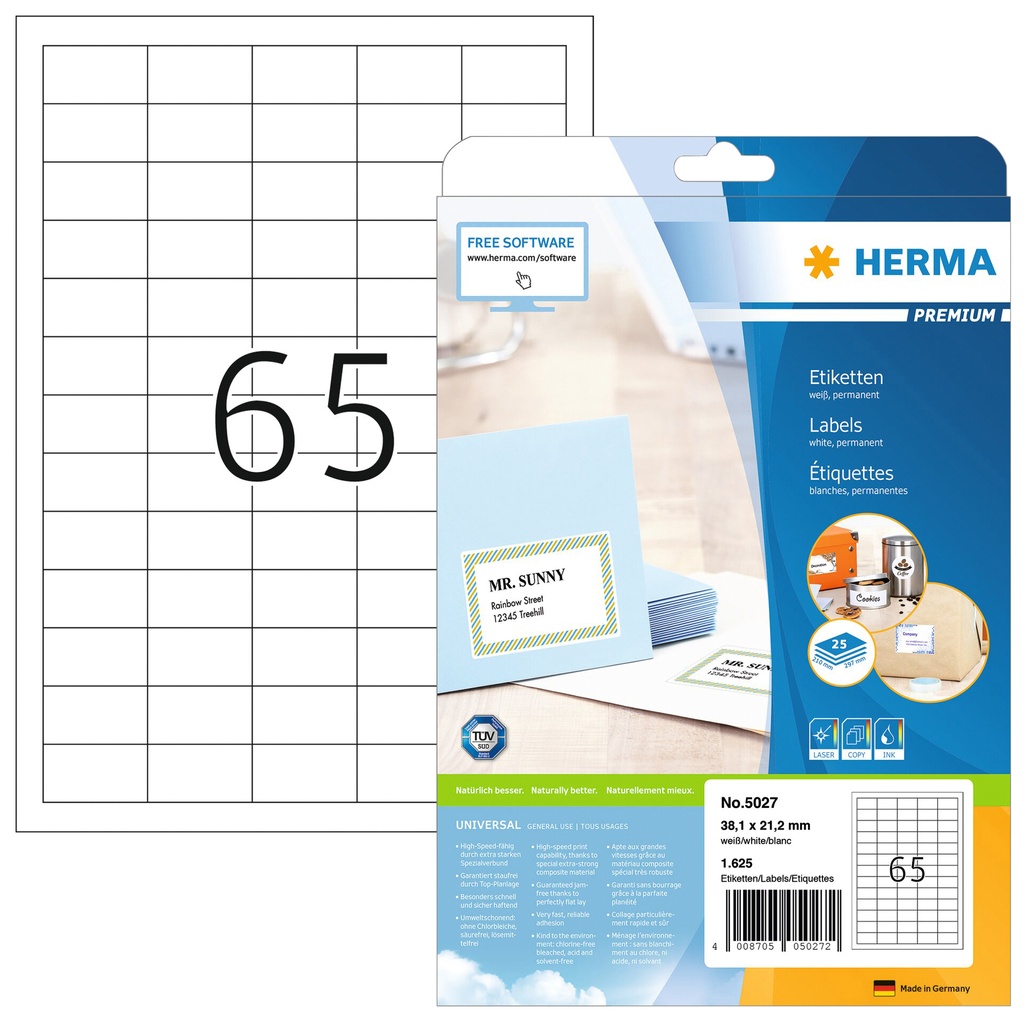 [5027] Etiket HERMA 5027 38.1x21.2mm premium wit