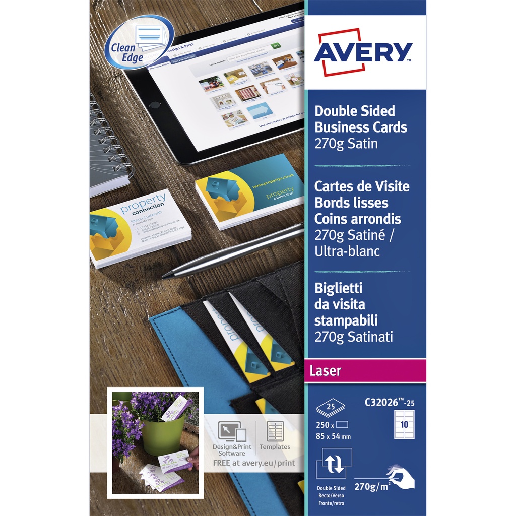 [C32026-10] Visitekaart Avery C32026 2-zijdig 85x54 100st
