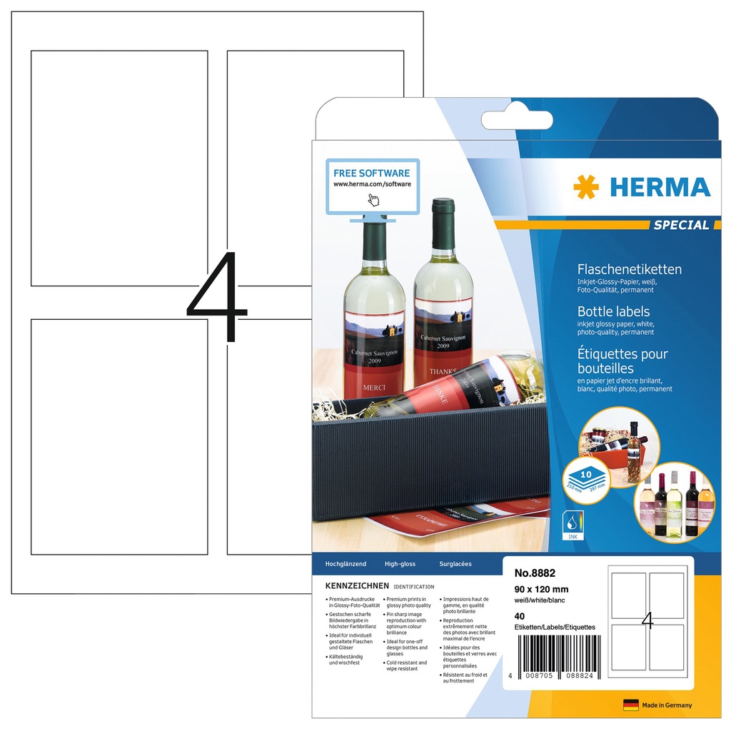 [8882] Etiket HERMA flessen 8882 90x120mm A4 40st gl wt