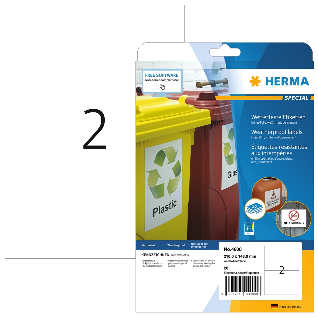 [4600] Etiket HERMA 4600 210x148mm A4 folie wit 20st
