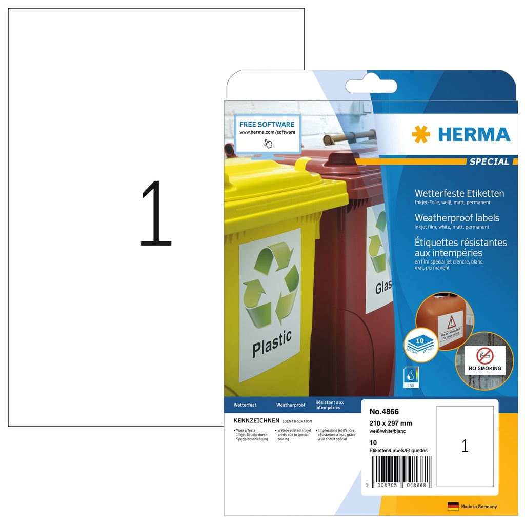 [4866] Etiket HERMA 4866 210x297mm A4 folie 10st wit