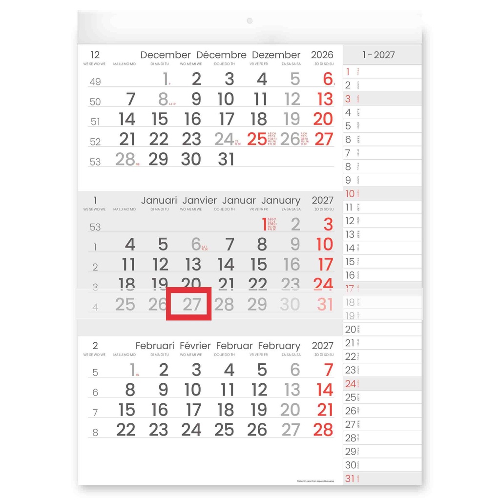 3-Maandkalender 2026 Manager compact-formaat notes