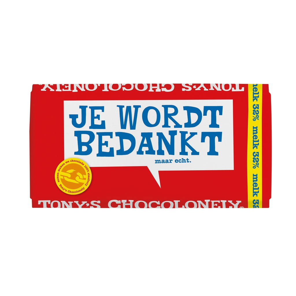 [NLRSG2M180] Chocolade Tony Chocolonely melk bedankt reep 180gr