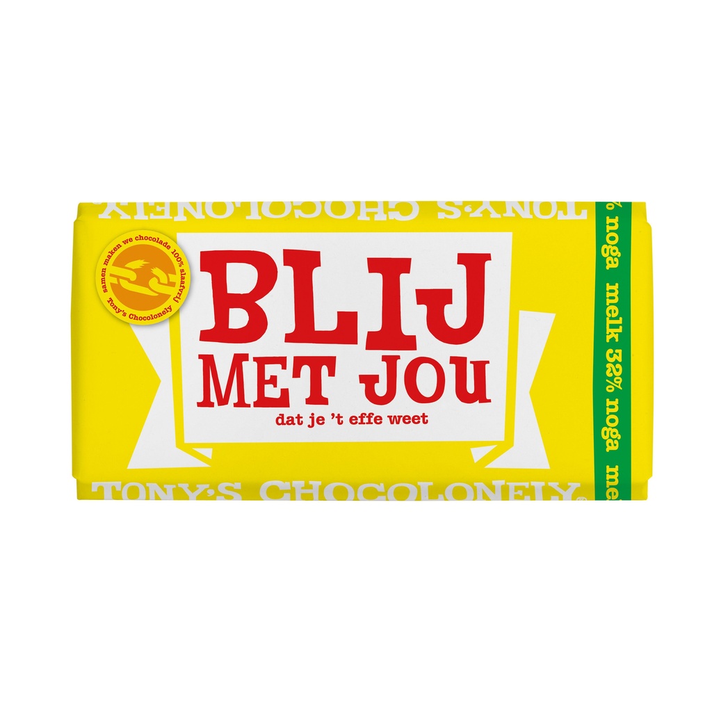 [NLRSG3MN180] Chocolade Tony Chocolonely melk noga blij met jou