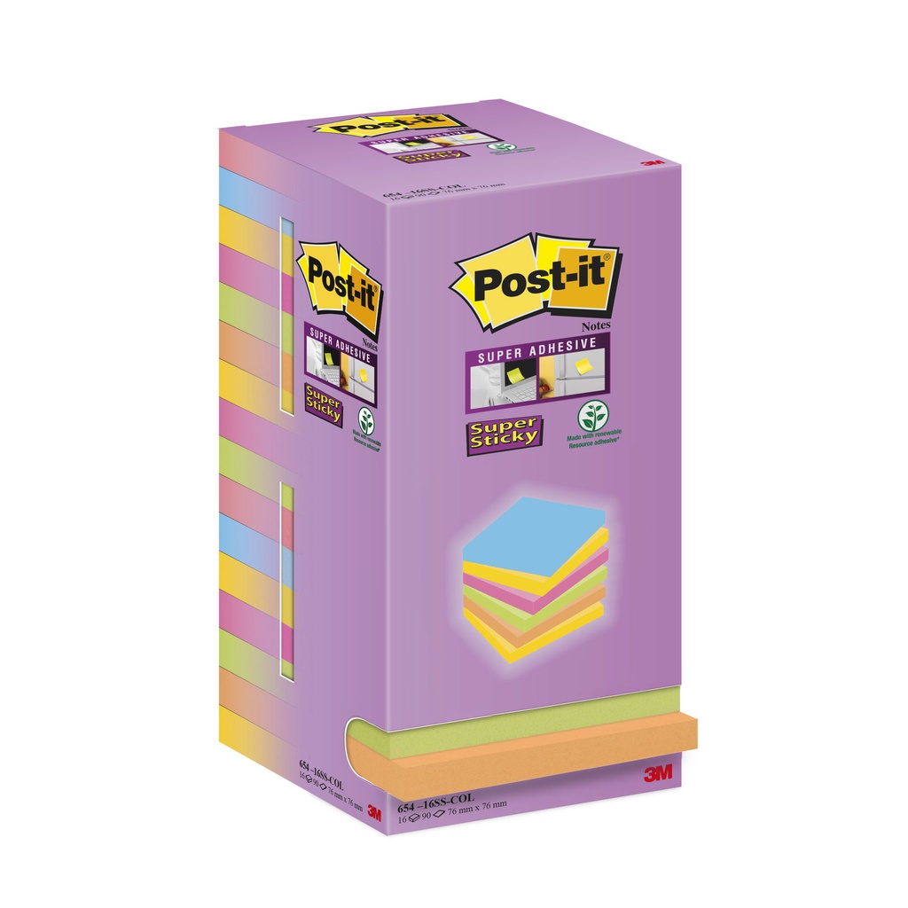 [654-16SS-COL] Memoblok Post-it Super Sticky 654 76x76mm color