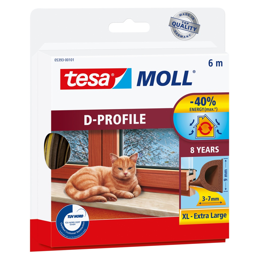 [05393-00101-00] Tochtstrip tesamoll D-profiel rubber 6mx9mm bruin