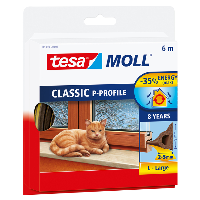 Tochtstrip Tesamoll P-profiel rubber 6mx9mm bruin