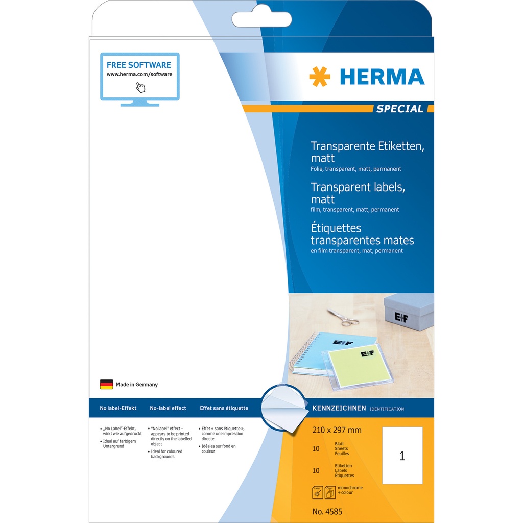 [4585] Etiket HERMA 4585 210x297 weerbest 10st transp mat