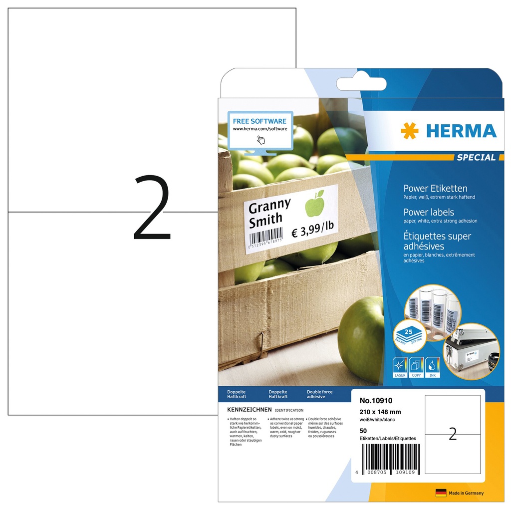 [10910] Etiket HERMA Power 10910 210x148mm wit 50st