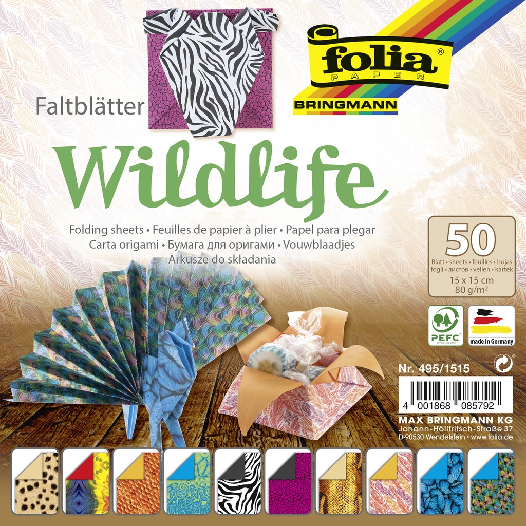 [495/1515] Vouwblaadjes Folia 80gr 15x15cm 50v 2z wildlife