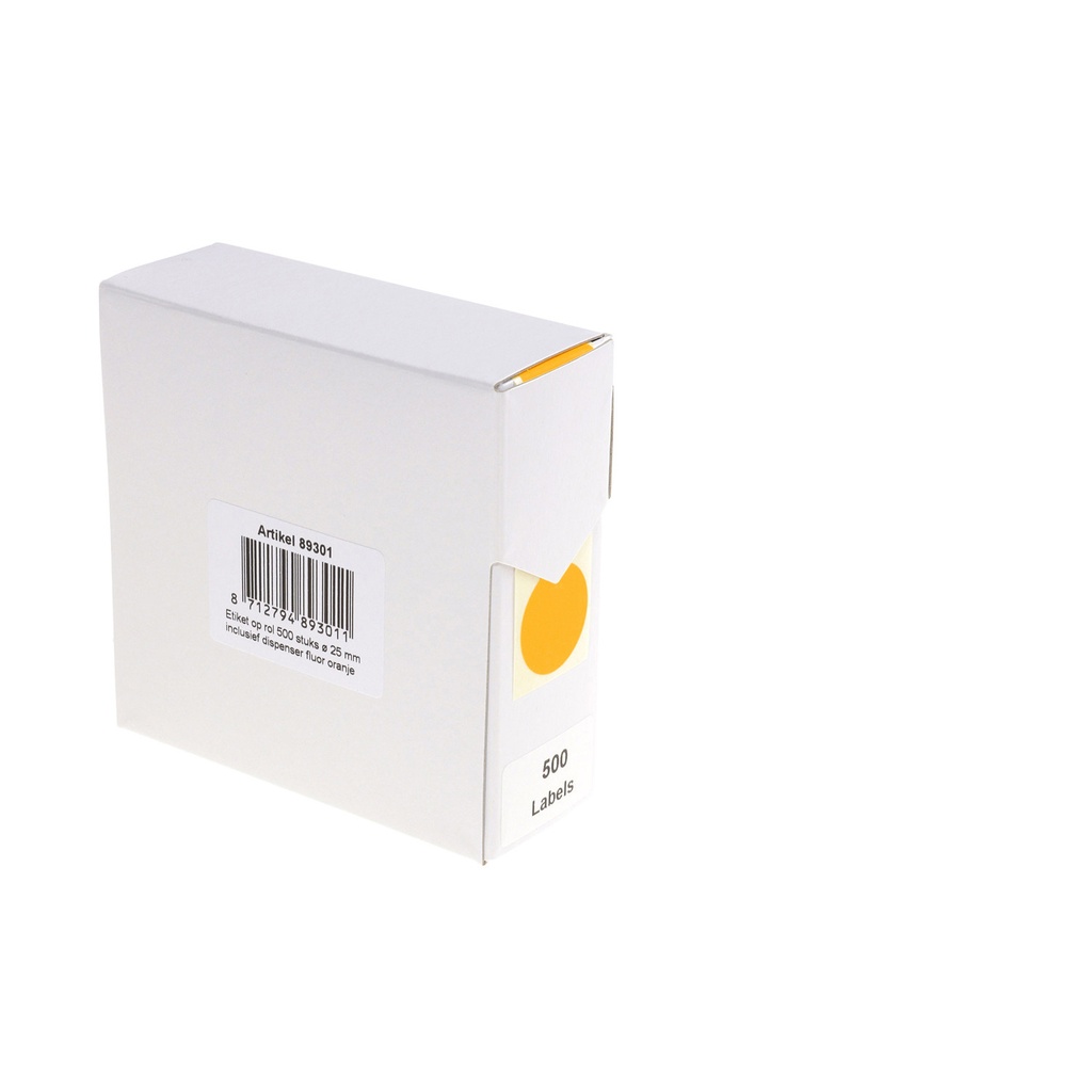 [89301] Etiket Rillprint 25mm 500st op rol fluor oranje