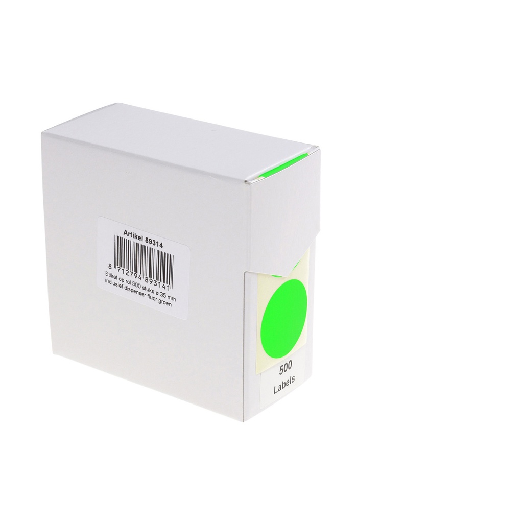 [89314] Etiket Rillprint 35mm 500st op rol fluor groen