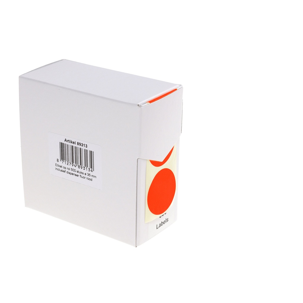 [89313] Etiket Rillprint 35mm 500st op rol fluor rood
