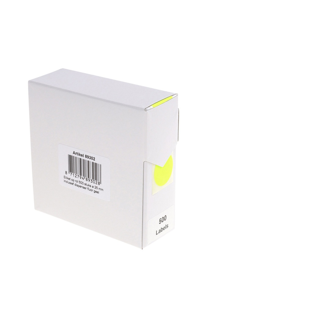 [89302] Etiket Rillprint 25mm 500st op rol fluor geel