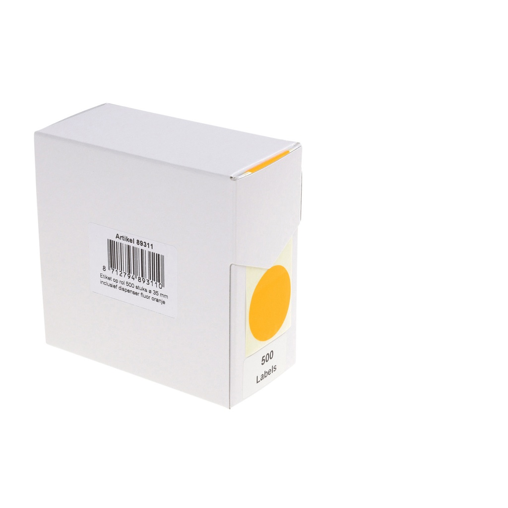 [89311] Etiket Rillprint 35mm 500st op rol fluor oranje