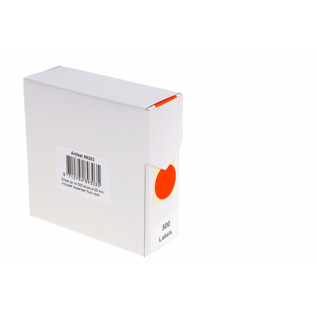 [89303] Etiket Rillprint 25mm 500st op rol fluor rood