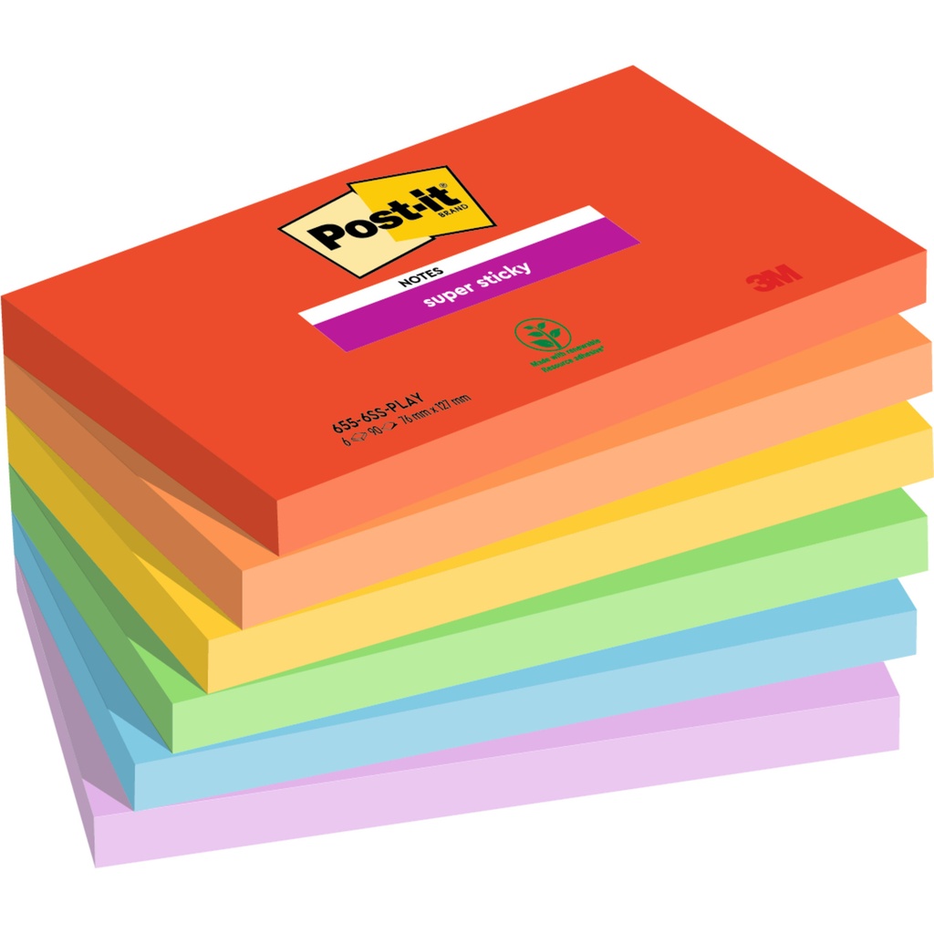 [7100258796] Memoblok Post-it 655 Super Sticky 76x127mm Playful