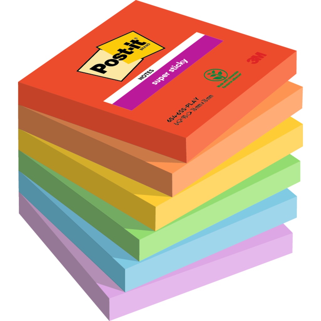 [7100258795] Memoblok Post-it 654 Super Sticky 76x76mm Playful
