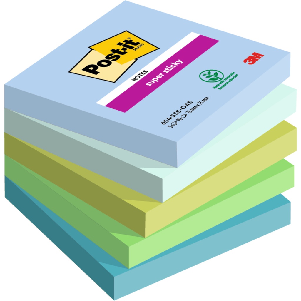 [7100258898] Memoblok Post-it 654 Super Sticky 76x76mm Oasis