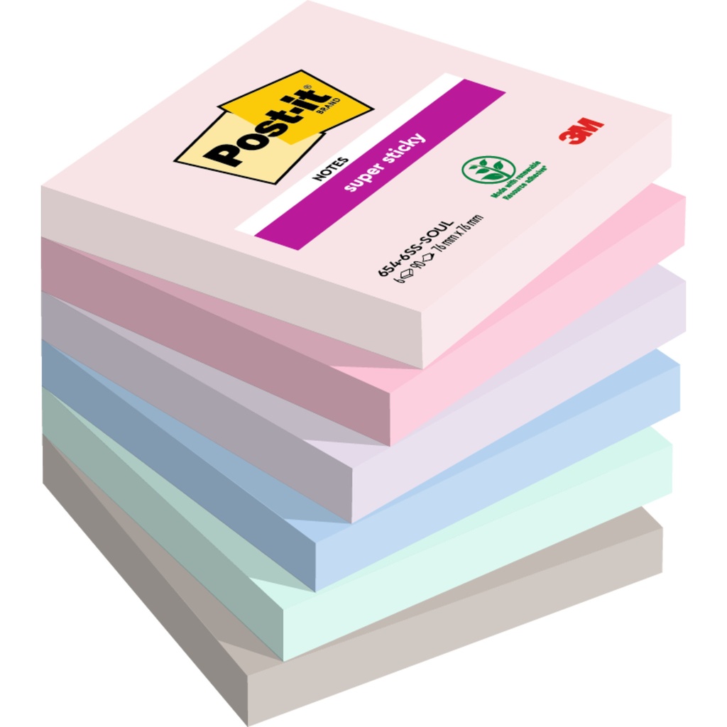 [7100259204] Memoblok Post-it 654 Super Sticky 76x76mm Soulful