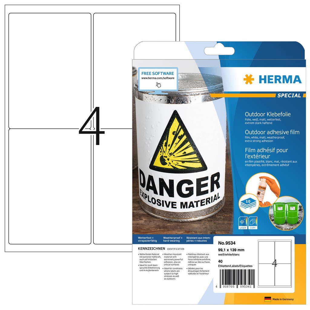 [9534] Etiket HERMA 9534 A4 99.1x139mm weervast folie wt