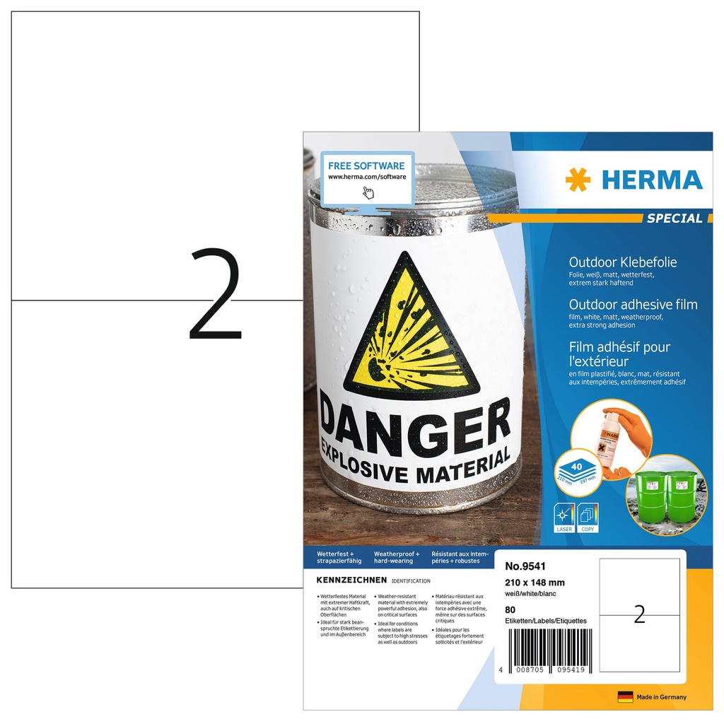 [9541] Etiket HERMA 9541 A4 210x148mm weervast folie wt