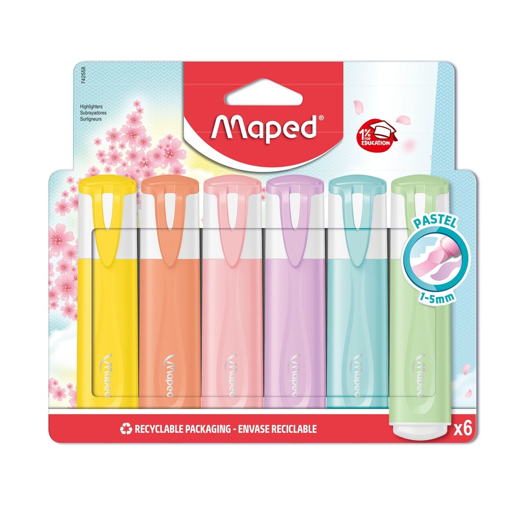 [742558] Markeerstift Maped set à 6 pastel kleuren