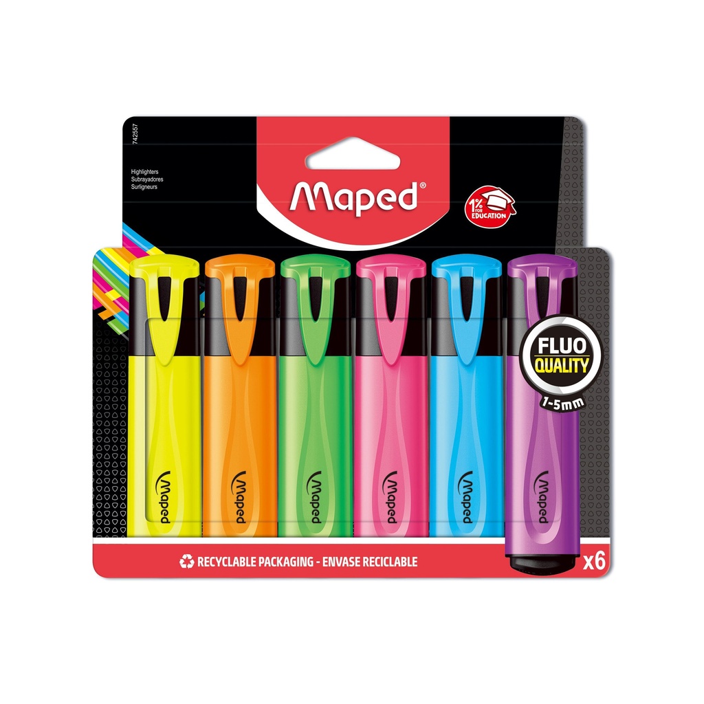 [742557] Markeerstift Maped set à 6 standaard kleuren