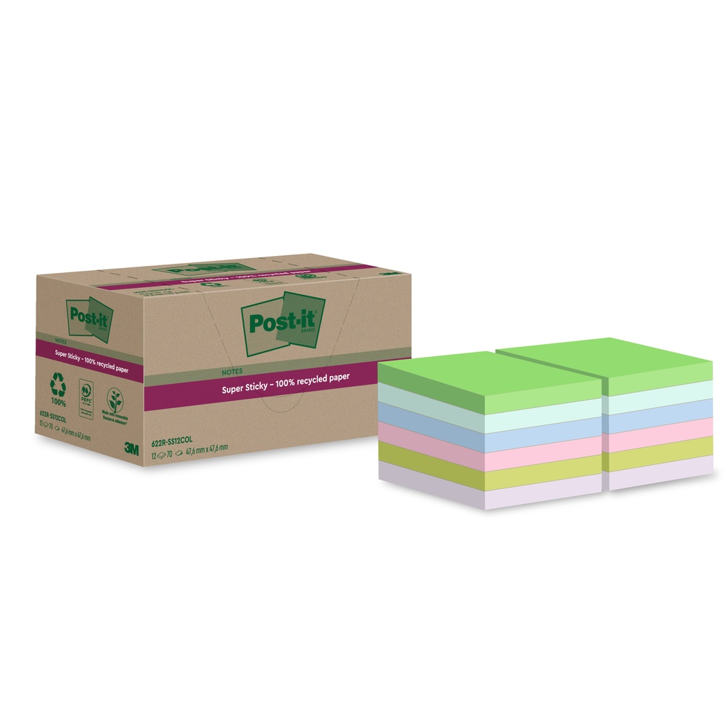 [7100284780] Memoblok Post-it 622 RSS12COL 47.6x47.6mm colour