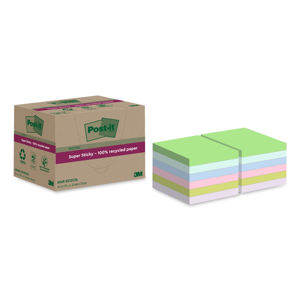 [7100284781] Memoblok Post-it 654 RSS12COL 76x76mm recy colour