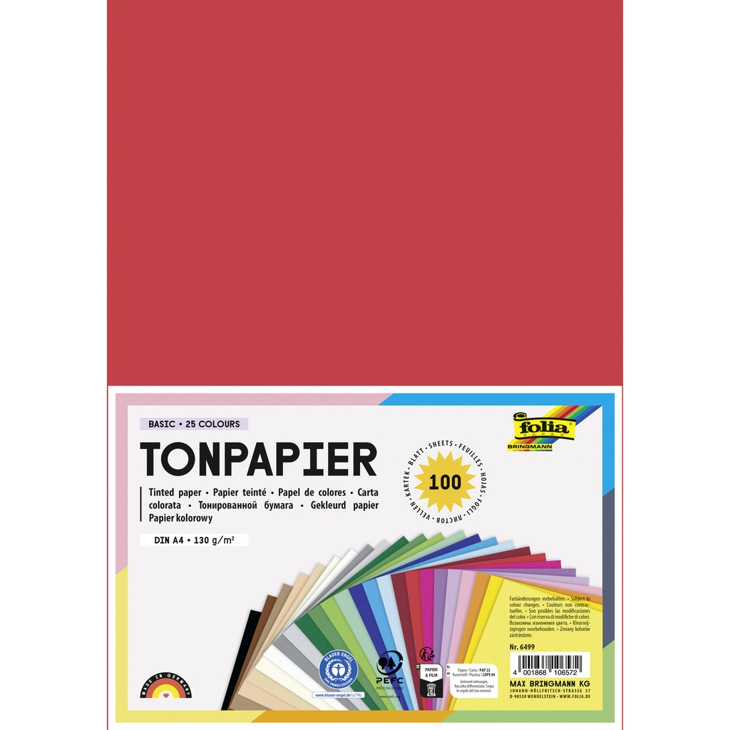 [6499] Knutselpapier Folia A4 100vel 25 kleuren