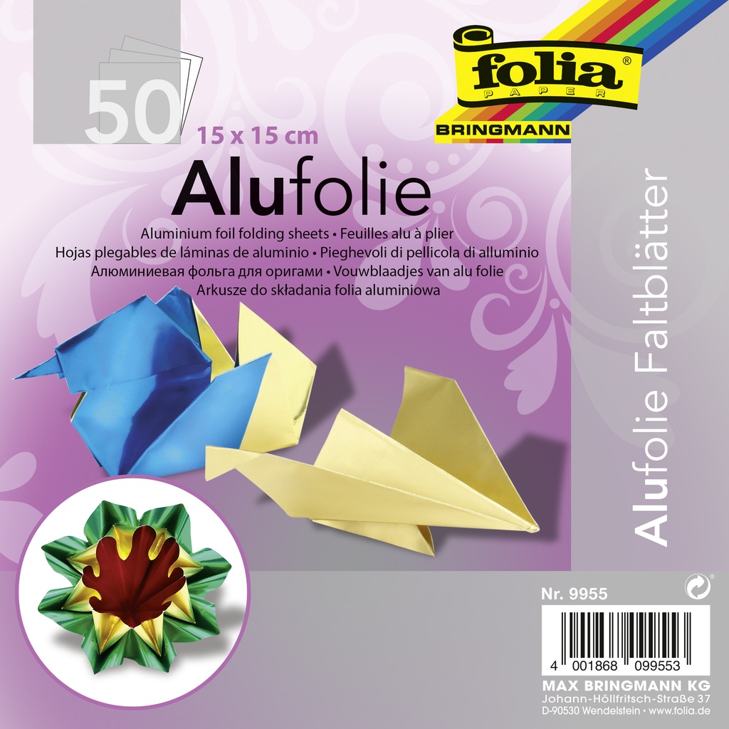[9955] Vouwblaadjes Folia 15x15cm 50v alufolie assorti kl