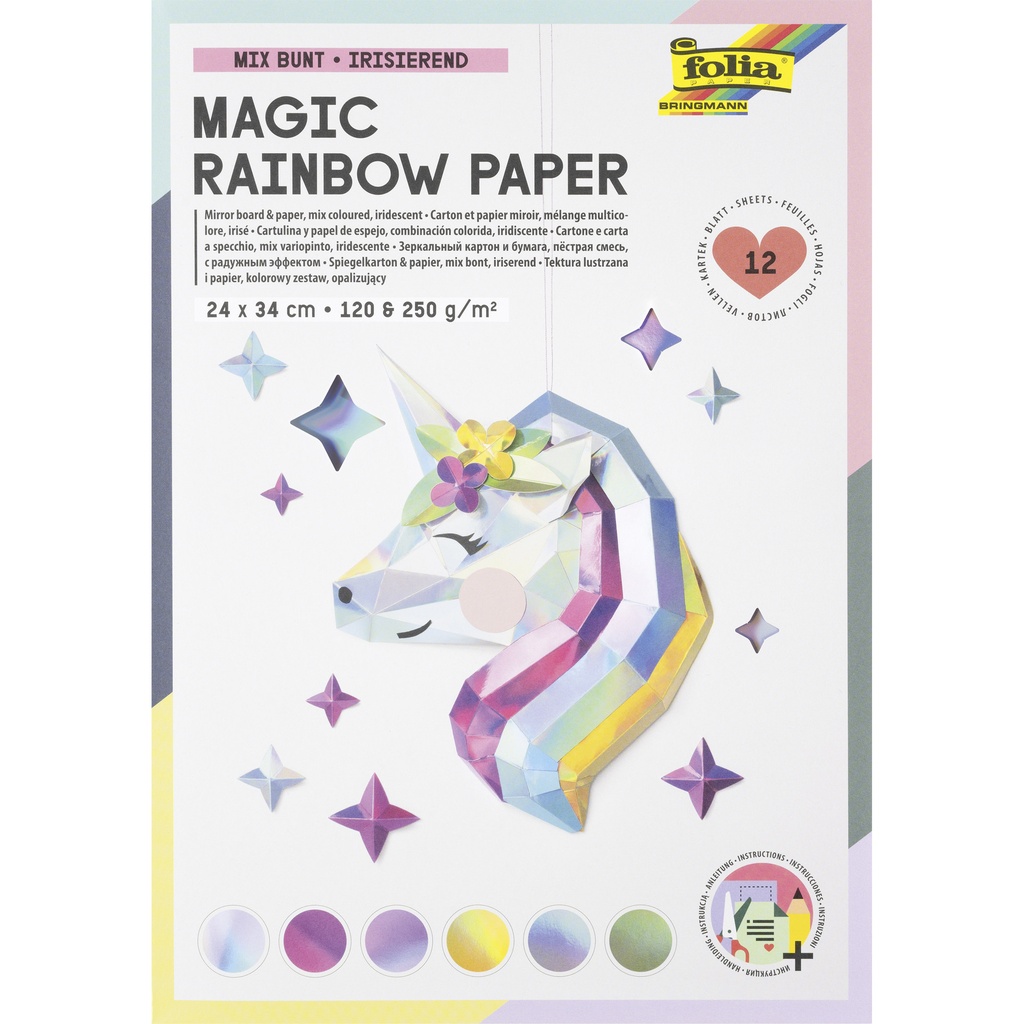 [12049] Regenboogpapier en karton Folia 24x34 12vel 6tint