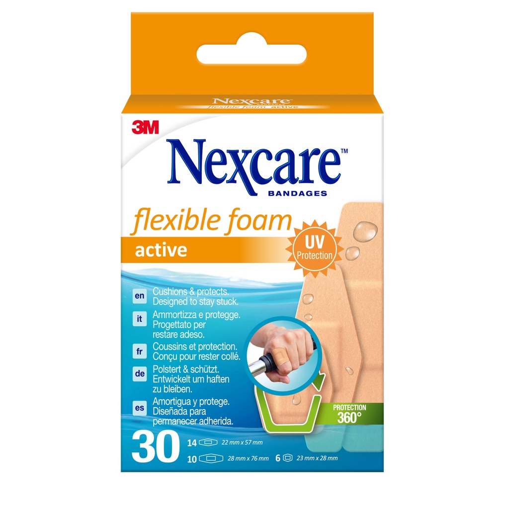Wondpleister Nexcare active flex foam 30st ass