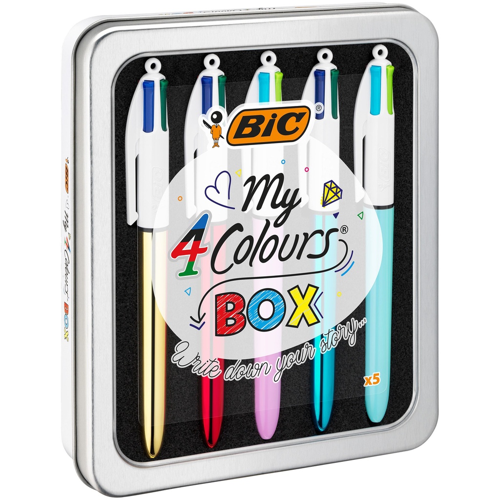 Balpen Bic 4kleuren My Bic in blik M assorti
