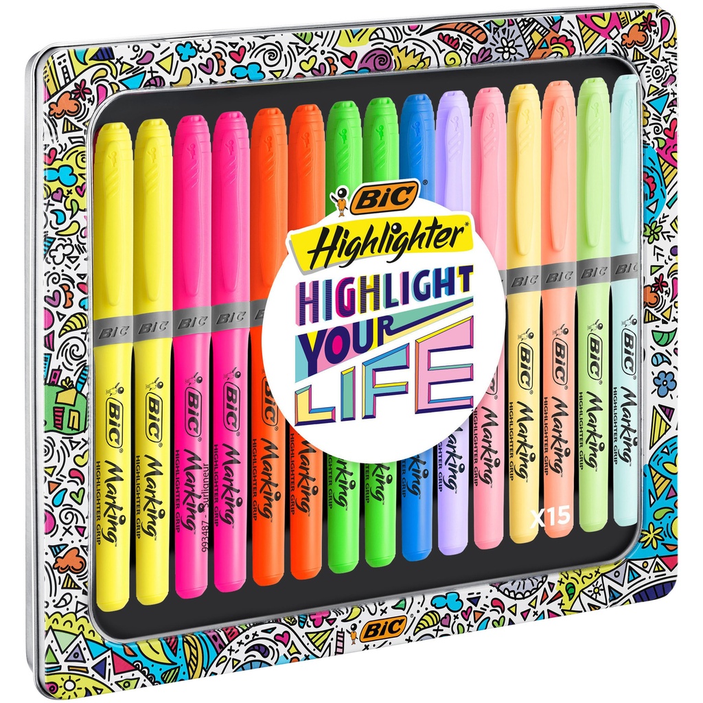 [992733] Markeerstift Bic Highlight your life in blik ass