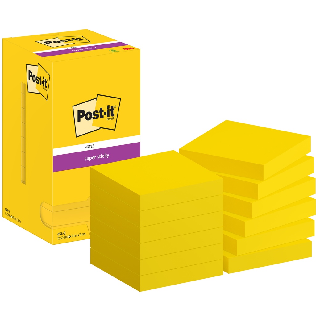 [654-S] Memoblok Post-it 654 Super Sticky 76x76mm geel