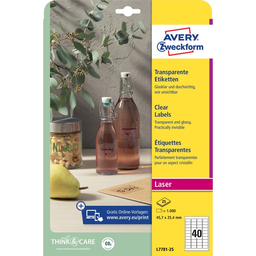 [L7781-25] Etiket Avery L7781-25 45.7x25.4 transparant 1000st