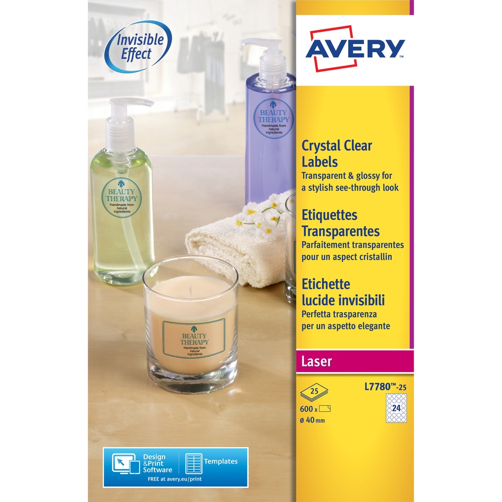 [L7780-25] Etiket Avery L7780-25 rond 40mm transparant 600st