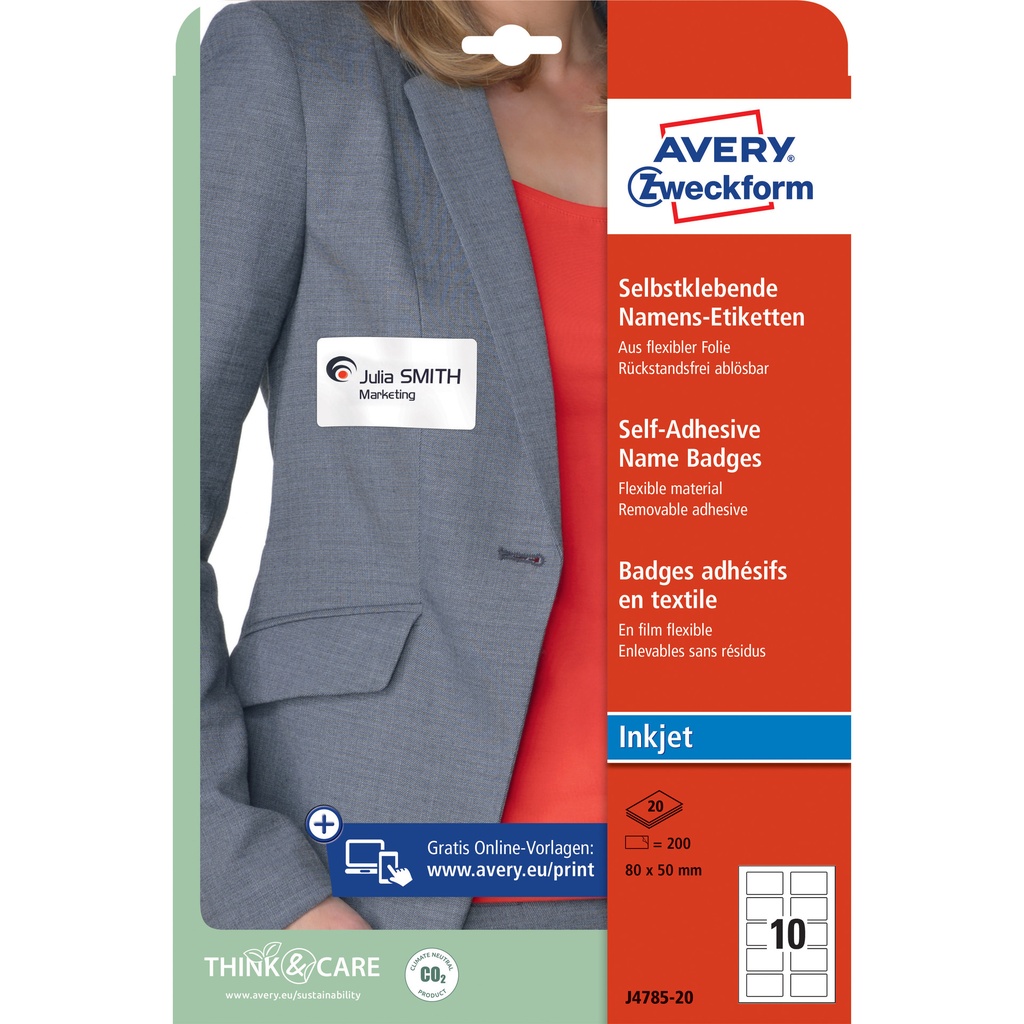 [J4785-20] Badge Avery J4785-20 80x50mm wit 200st