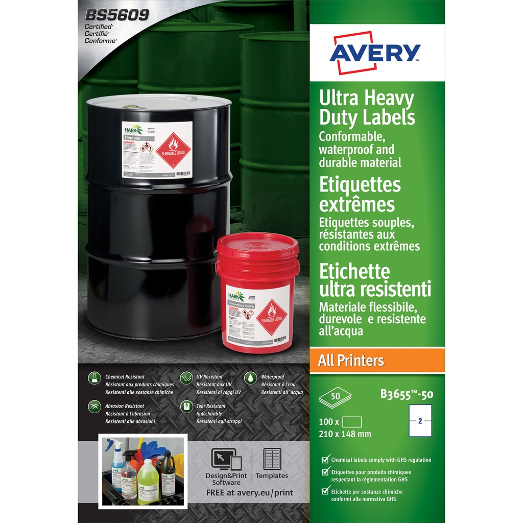 [B3655-50] Etiket Avery B3655-50 148x210 PE wit 100st
