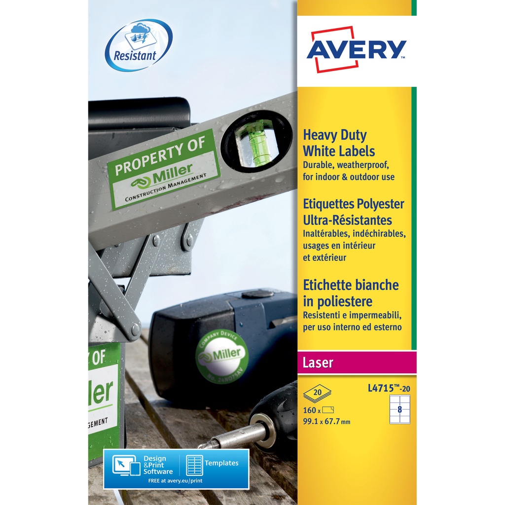 [L4715-20] Etiket Avery L4715-20 99.1x67.7mm wit 160st