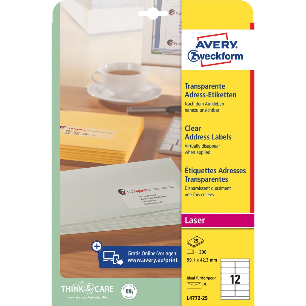 [L4772-25] Etiket Avery L4772 99.1x42.3 transparant mat 300st